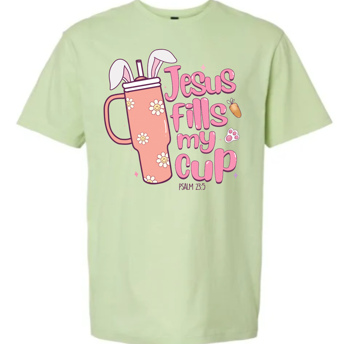 Sip on faith and Easter joy with our 'Jesus fills my cup' T-shirt! Featuring a large handled cup adorned with bunny ears, this shirt is a delightful reminder of the spiritual refreshment Easter brings. Let the world know that your cup overflows with the love and grace of Jesus, making every day a celebration. Shop at Gorgeousware.com