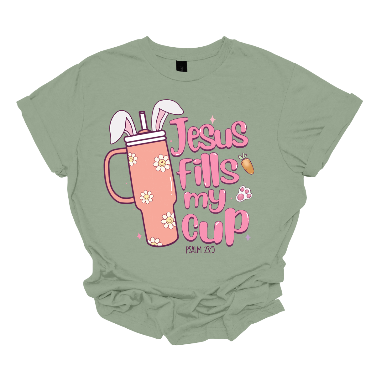 Sip on faith and Easter joy with our 'Jesus fills my cup' T-shirt! Featuring a large handled cup adorned with bunny ears, this shirt is a delightful reminder of the spiritual refreshment Easter brings. Let the world know that your cup overflows with the love and grace of Jesus, making every day a celebration. Shop at Gorgeousware.com