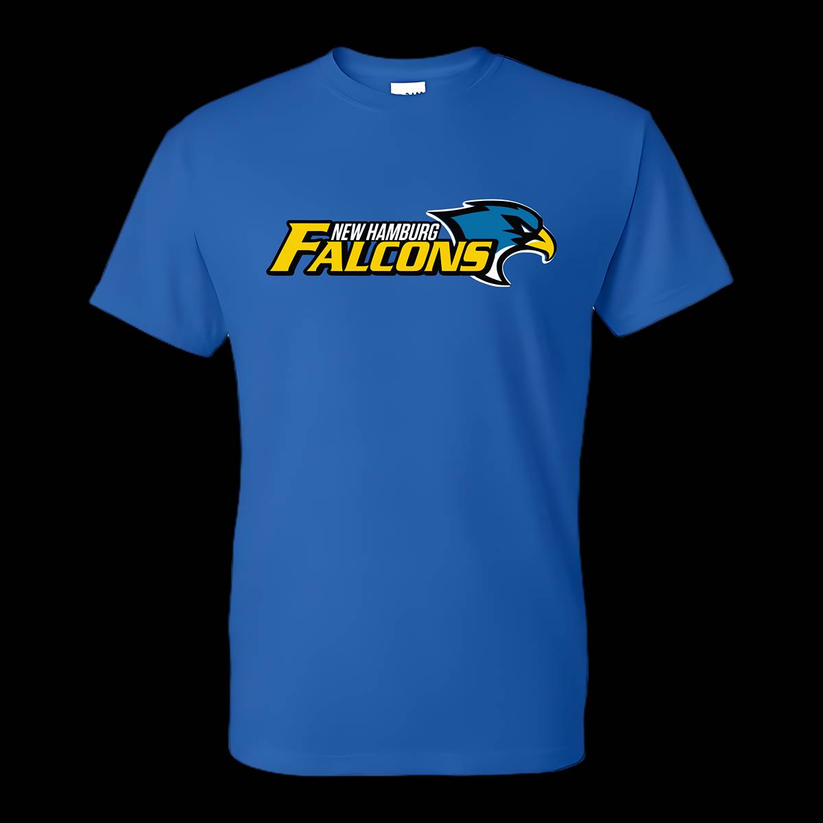 The New Hamburg Falcons short sleeve shirt is a sporty and casual top designed for fans and supporters of the New Hamburg Falcons. It features a lightweight and breathable fabric, making it ideal for everyday wear or athletic activities. Typically, the shirt includes the Falcons' logo, team colors, and branding details, showcasing team pride in a stylish way. Its short sleeves and comfortable fit make it versatile for various occasions.