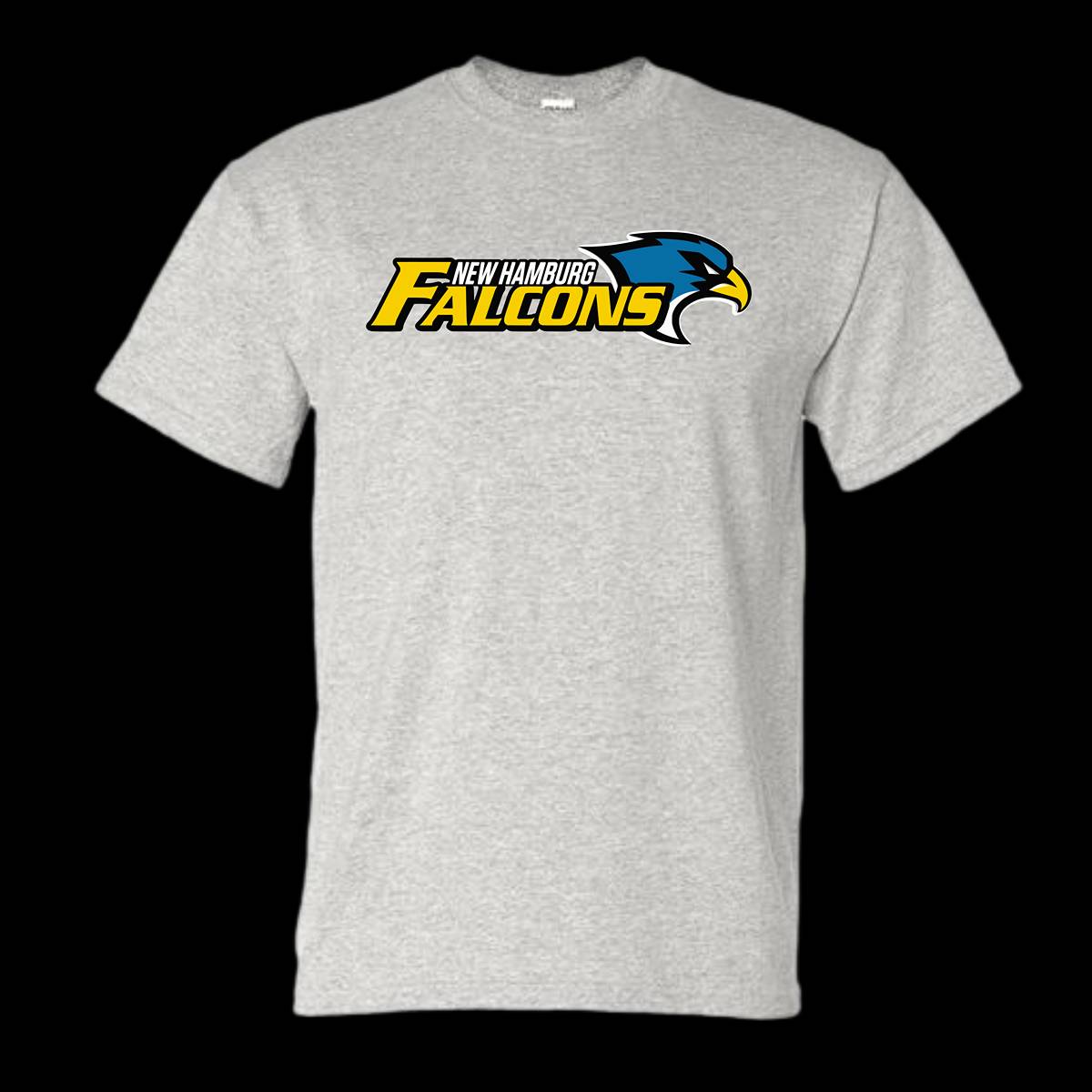 The New Hamburg Falcons short sleeve shirt is a sporty and casual top designed for fans and supporters of the New Hamburg Falcons. It features a lightweight and breathable fabric, making it ideal for everyday wear or athletic activities. Typically, the shirt includes the Falcons' logo, team colors, and branding details, showcasing team pride in a stylish way. Its short sleeves and comfortable fit make it versatile for various occasions.