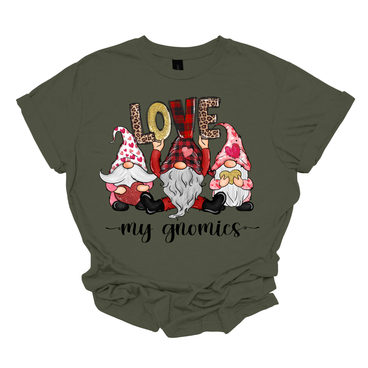 Introducing our "Love My Gnomies" T-shirt – a heartwarming and whimsical garment that celebrates the joy of friendship with three adorable gnomes holding up the word "love." This shirt is a delightful expression of love and camaraderie perfect for Valentine's Day. The design features three adorable gnomes, holding up the word "love," creating a cute and charming scene. Shop at Gorgeousware.com