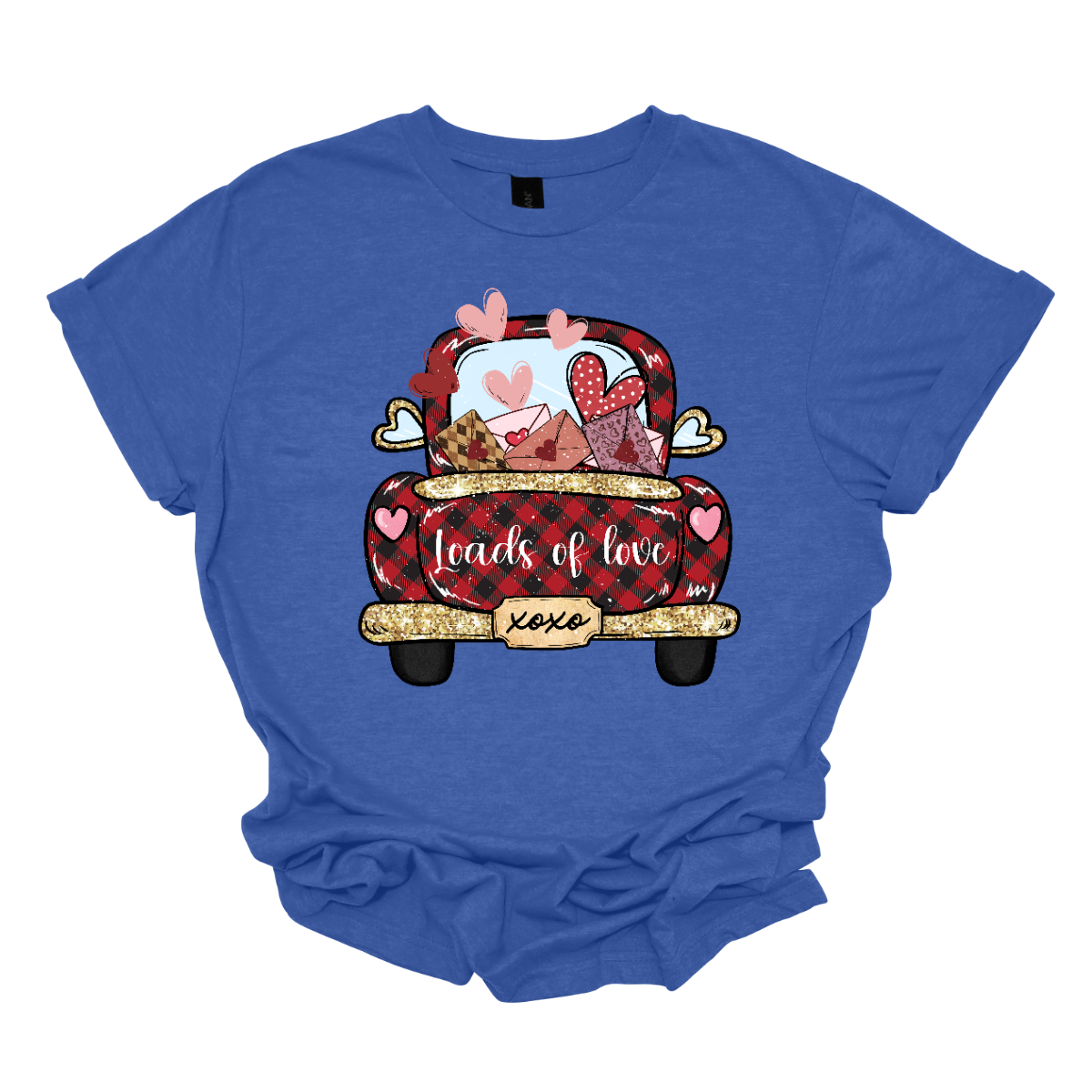 Introducing our "Loads of Love" T-shirt – a heartwarming and charming garment that combines the rustic charm of a red and black plaid pickup truck with a generous load of love letters and hearts. This shirt features the back end of a pickup truck filled to the brim with sentiments of love. The truck bed is overflowing with an abundance of love letters, each sealed with care, and accompanied by whimsical hearts. Shop at Gorgeousware.com