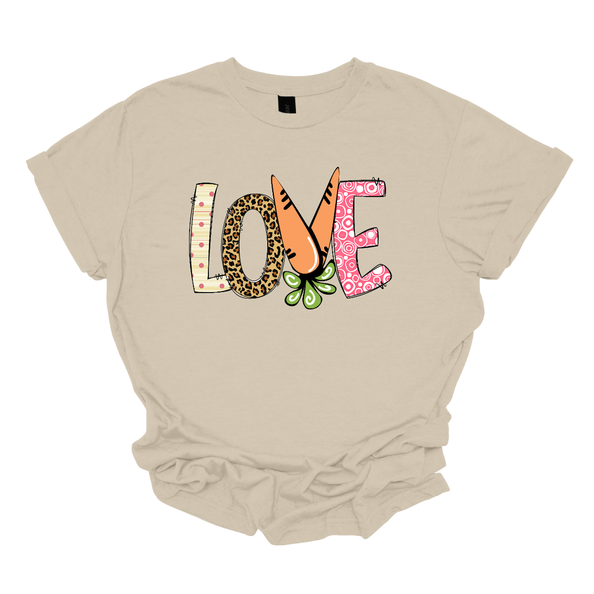 Get ready to celebrate Easter in style with our vibrant 'love' T-shirt! Each letter is adorned with a different spring pattern, capturing the essence of the season's beauty and renewal. But it's the 'V' that steals the show, cleverly crafted as two carrots, symbolizing growth and abundance. This shirt is a playful homage to Easter traditions, blending elements of nature with the warmth of love. Shop at Gorgeousware.com