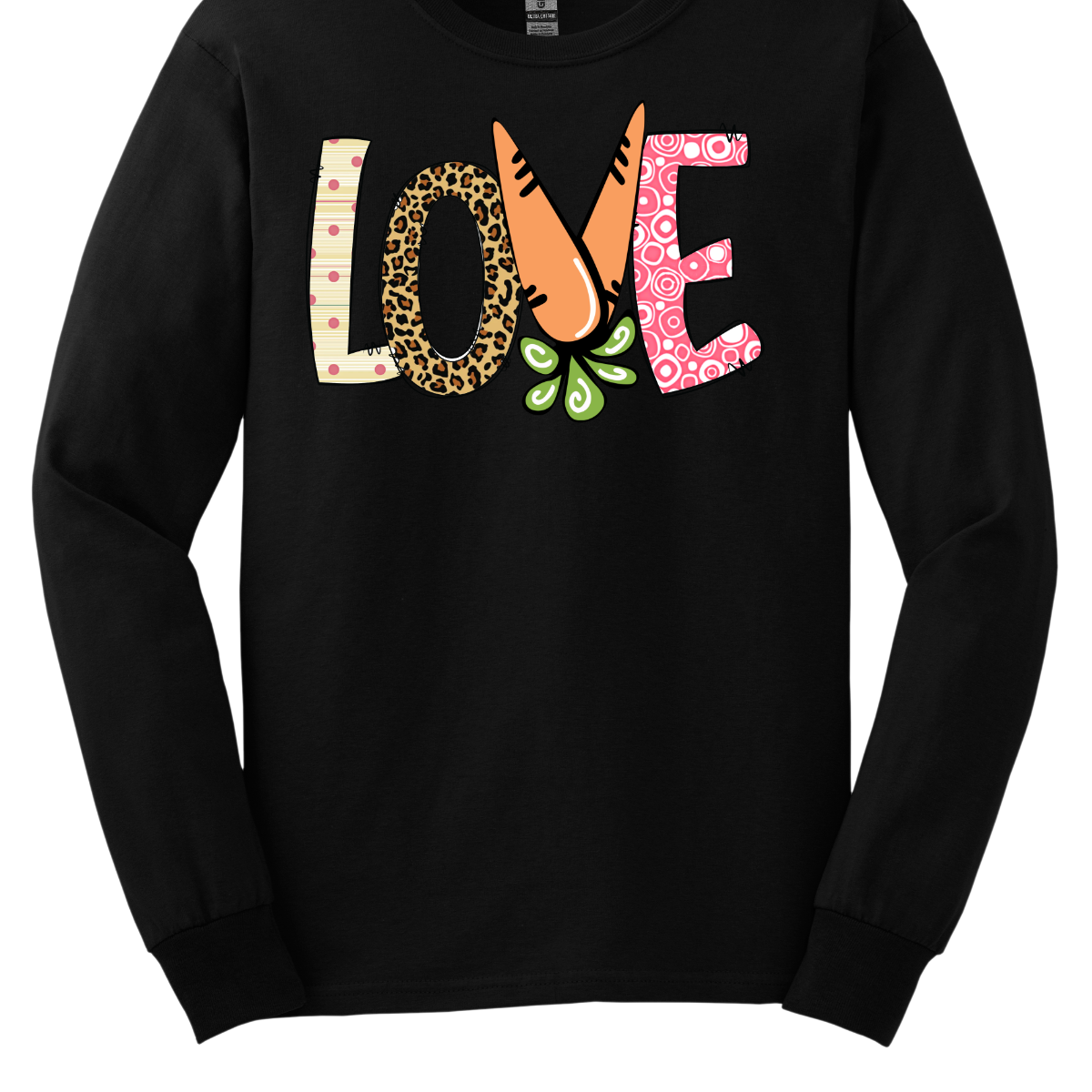 Get ready to celebrate Easter in style with our vibrant 'love' T-shirt! Each letter is adorned with a different spring pattern, capturing the essence of the season's beauty and renewal. But it's the 'V' that steals the show, cleverly crafted as two carrots, symbolizing growth and abundance.