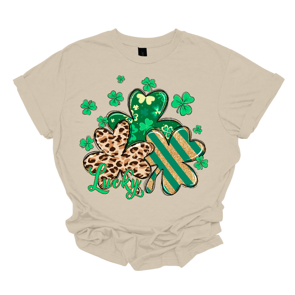 Embrace the luck of the Irish with our spirited St. Patrick's Day shirt featuring a playful twist! Our 'Lucky' shirt boasts a lively pattern of classic shamrocks, including a bold cheetah print shamrock for a touch of wild charm. Shop at Gorgeousware.com