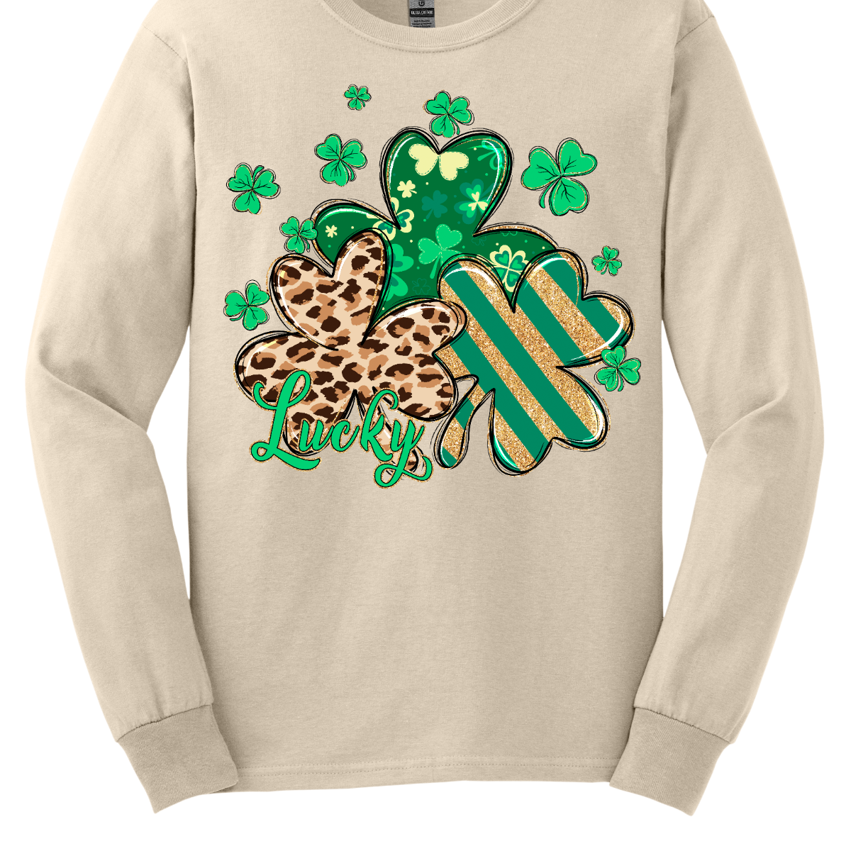 Embrace the luck of the Irish with our spirited St. Patrick's Day shirt featuring a playful twist! Our 'Lucky' shirt boasts a lively pattern of classic shamrocks, including a bold cheetah print shamrock for a touch of wild charm. Shop at Gorgeousware.com