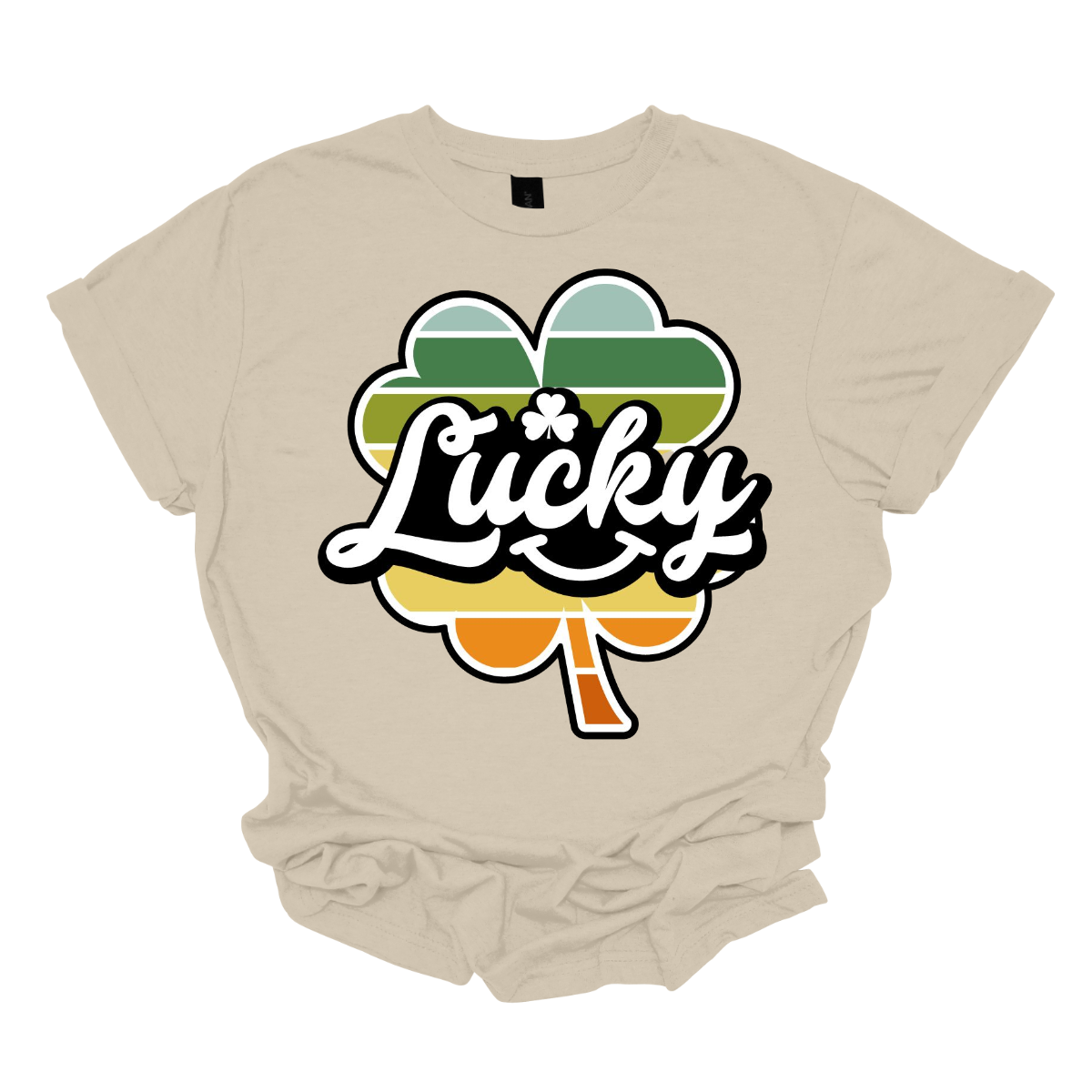  Introducing our "Lucky with Retro Color Striped Shamrock" T-shirt, a vibrant and stylish addition to your wardrobe! This eye-catching design features a bold shamrock in retro-inspired colors, set against the word "lucky" in a playful font. Shop at Gorgeousware.com