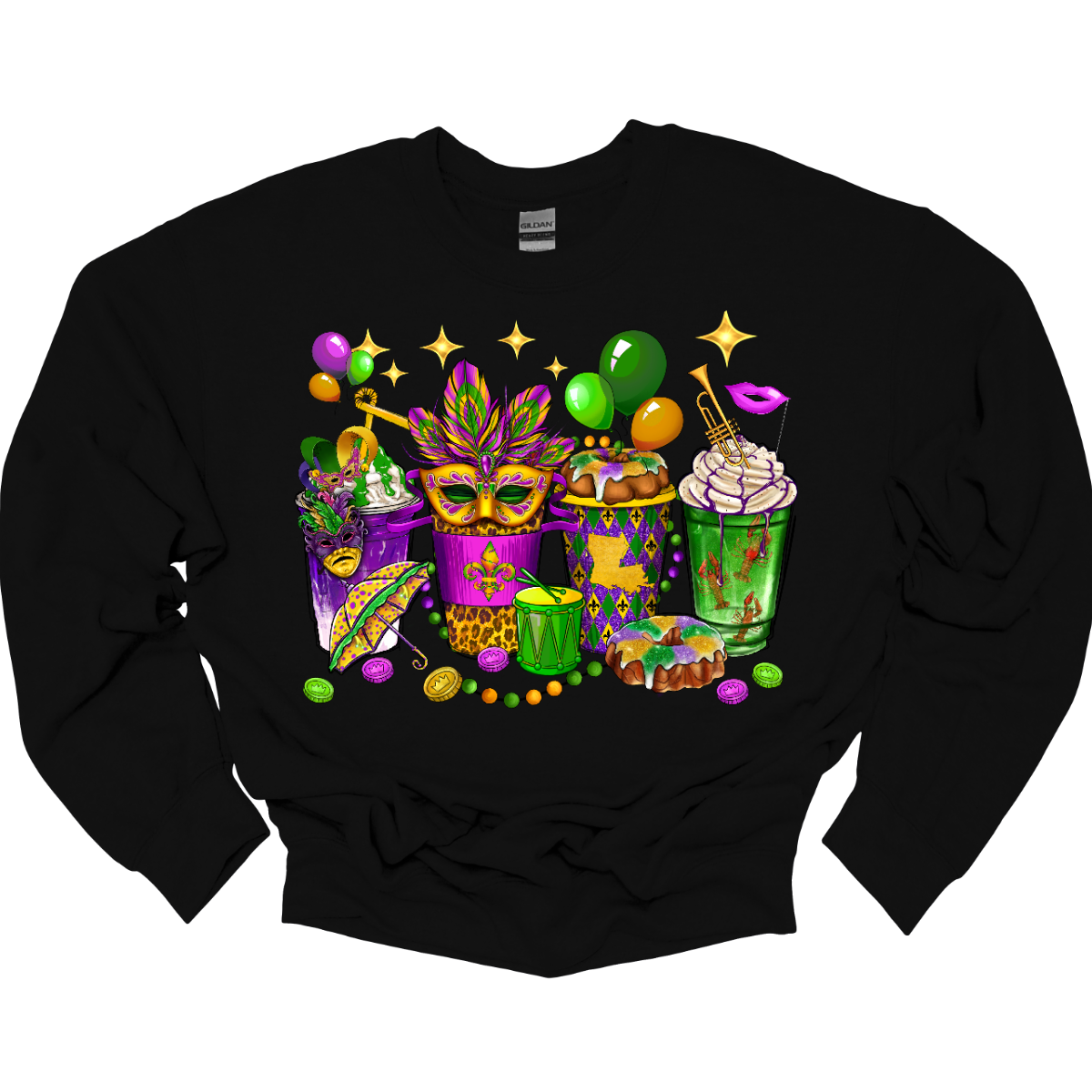 A vibrant and spirited homage to the lively festivities of this iconic carnival celebration. This shirt is a visual masterpiece, adorned with a dazzling array of symbols that encapsulate the true essence of Mardi Gras. From the intricate masquerade masks that evoke the mystery and allure of the carnival to the beaded necklaces that symbolize the joyous spirit of giving, this T-shirt is a tapestry of Mardi Gras symbols. Shop at Gorgeousware.com