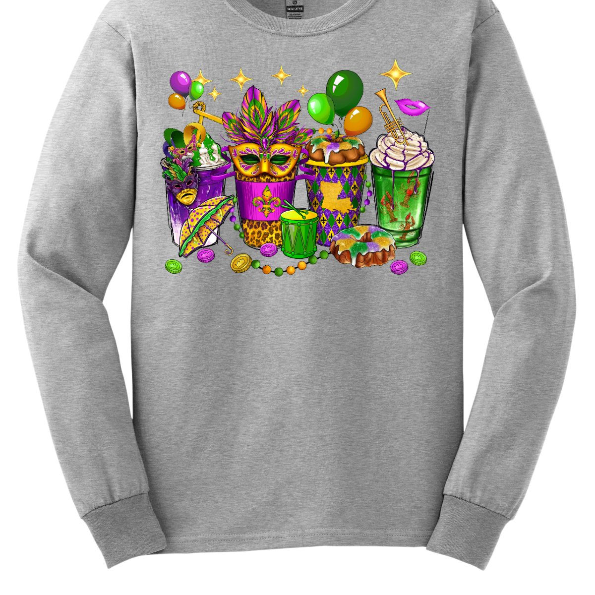 A vibrant and spirited homage to the lively festivities of this iconic carnival celebration. This shirt is a visual masterpiece, adorned with a dazzling array of symbols that encapsulate the true essence of Mardi Gras. From the intricate masquerade masks that evoke the mystery and allure of the carnival to the beaded necklaces that symbolize the joyous spirit of giving, this T-shirt is a tapestry of Mardi Gras symbols. Shop at Gorgeousware.com