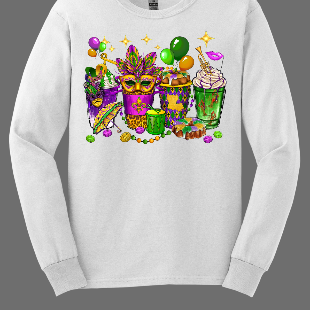 A vibrant and spirited homage to the lively festivities of this iconic carnival celebration. This shirt is a visual masterpiece, adorned with a dazzling array of symbols that encapsulate the true essence of Mardi Gras. From the intricate masquerade masks that evoke the mystery and allure of the carnival to the beaded necklaces that symbolize the joyous spirit of giving, this T-shirt is a tapestry of Mardi Gras symbols. Shop at Gorgeousware.com