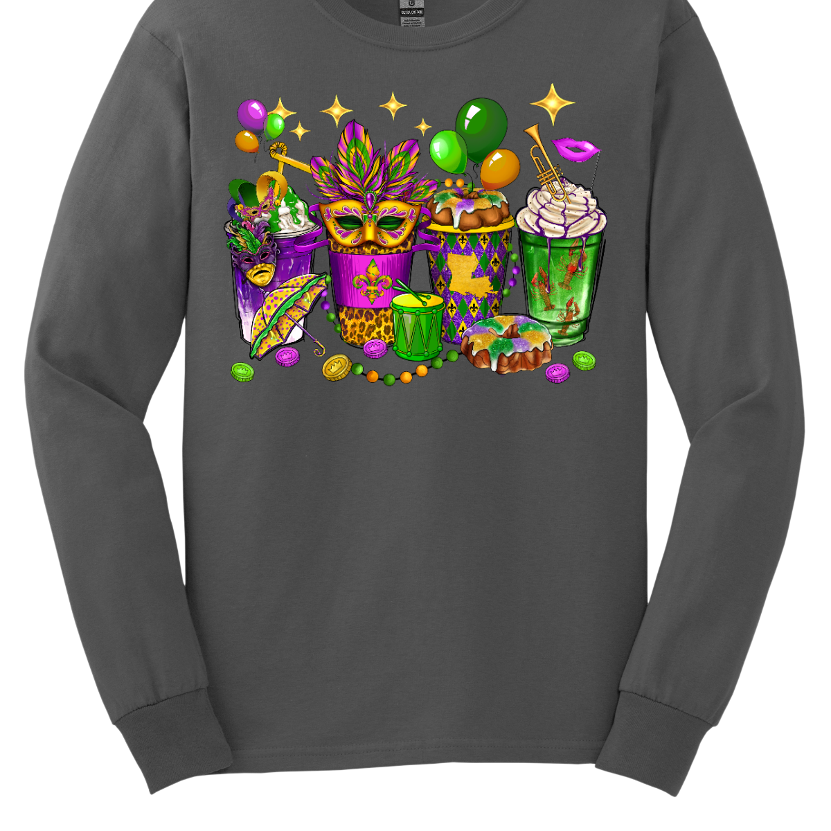 A vibrant and spirited homage to the lively festivities of this iconic carnival celebration. This shirt is a visual masterpiece, adorned with a dazzling array of symbols that encapsulate the true essence of Mardi Gras. From the intricate masquerade masks that evoke the mystery and allure of the carnival to the beaded necklaces that symbolize the joyous spirit of giving, this T-shirt is a tapestry of Mardi Gras symbols. Shop at Gorgeousware.com