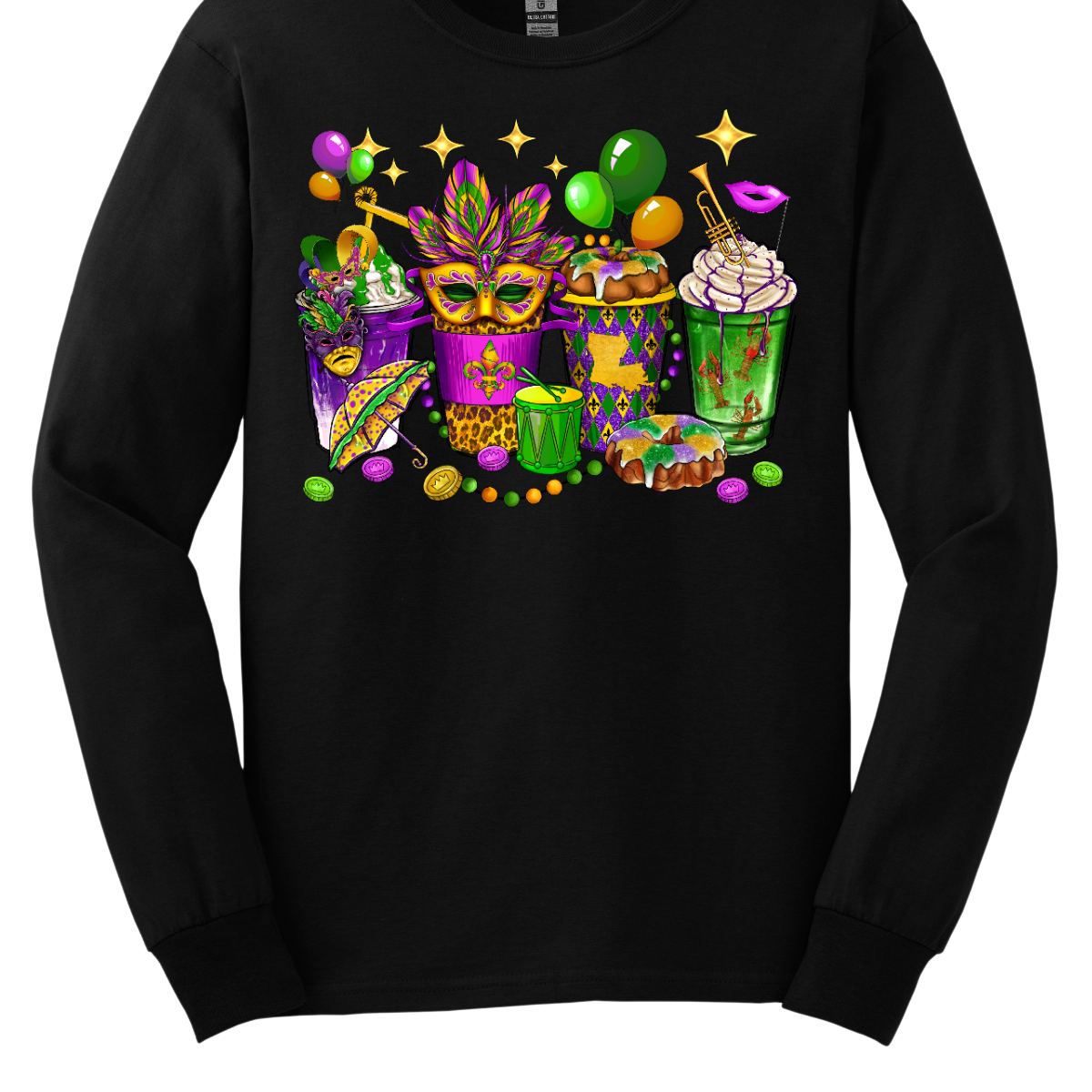 A vibrant and spirited homage to the lively festivities of this iconic carnival celebration. This shirt is a visual masterpiece, adorned with a dazzling array of symbols that encapsulate the true essence of Mardi Gras. From the intricate masquerade masks that evoke the mystery and allure of the carnival to the beaded necklaces that symbolize the joyous spirit of giving, this T-shirt is a tapestry of Mardi Gras symbols. Shop at Gorgeousware.com