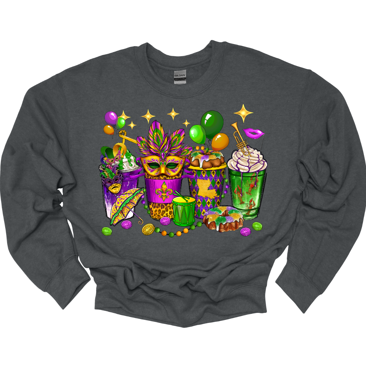 A vibrant and spirited homage to the lively festivities of this iconic carnival celebration. This shirt is a visual masterpiece, adorned with a dazzling array of symbols that encapsulate the true essence of Mardi Gras. From the intricate masquerade masks that evoke the mystery and allure of the carnival to the beaded necklaces that symbolize the joyous spirit of giving, this T-shirt is a tapestry of Mardi Gras symbols. Shop at Gorgeousware.com