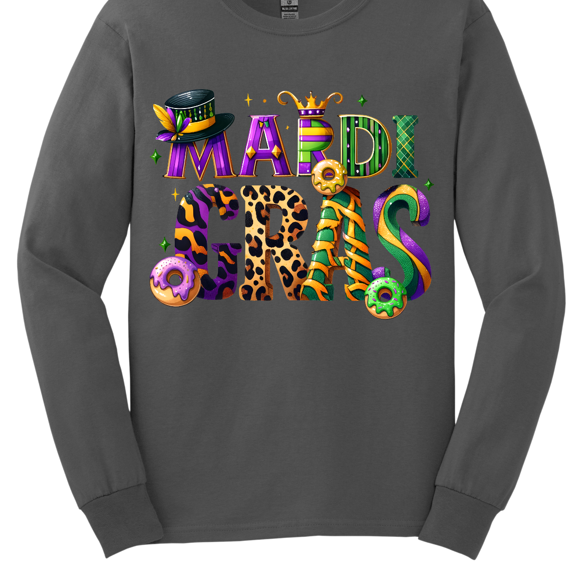 Step into the magical world of 'Mari Gras' with our enchanting t-shirt! Bursting with the vibrant colors of Mardi Gras, this whimsical design features playful imagery including tantalizing king cakes, elegant top hats, and a regal crown. Crafted in a fun and whimsical font, this shirt captures the essence of the celebration in every stitch. Shop at Gorgeousware.com