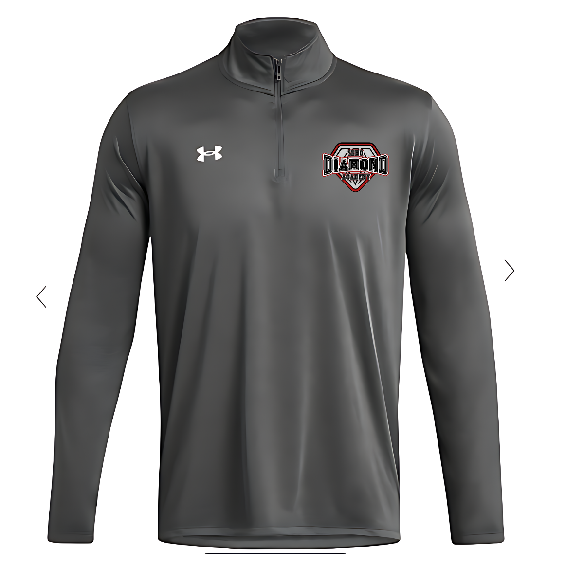 Gray long-sleeve shirt with Under Armour logo and additional design on a white background