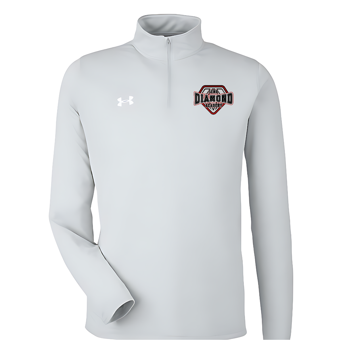 White long-sleeve athletic shirt with a SEMO Diamon Academy logo on the chest against a white background