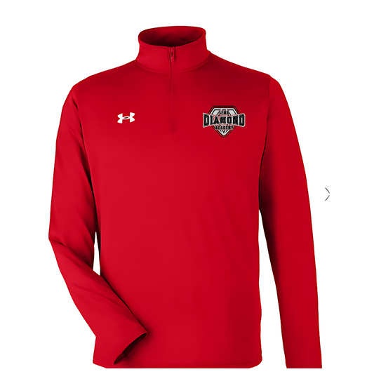 Red long-sleeve shirt with Under Armour logo and SEMO Diamond Academy emblem on a white background