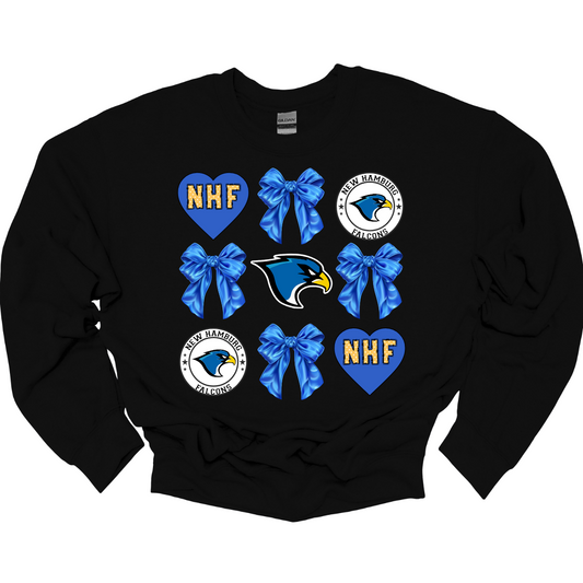 This stylish apparel design for the New Hamburg Falcons Croquet features a blend of classic charm and modern flair. The centerpiece is a bold, fierce falcon head, a dynamic symbol of strength and precision at the core, that perfectly embodies the spirit of the team, surrounded by heart encasing NHF standing for the love of the "New Hamburg Falcons" and a retro-inspired circle log that frames the falcon. Shop at Gorgeousware.com