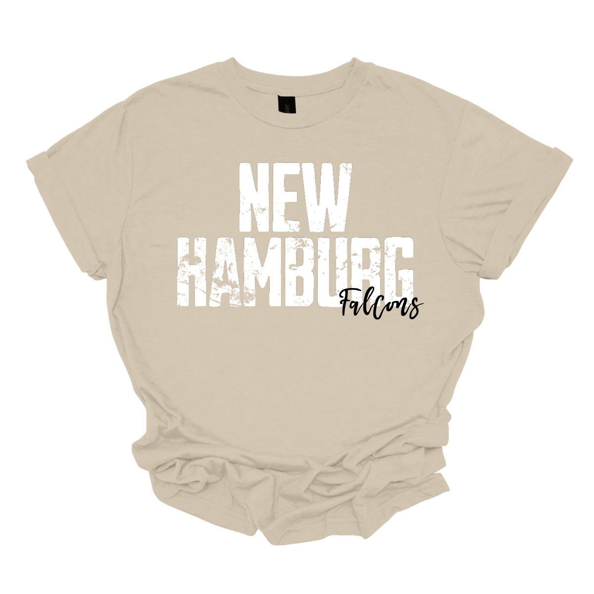 Unleash your school spirit with our grunge-style "New Hamburg" T-shirt! This design features bold, edgy "New Hamburg" text in a distressed, vintage font, paired with "Falcons" in a playful cursive script that adds a splash of color and fun. The vibrant array of hues brings a pop of energy to your wardrobe, making this tee perfect for showing off your school pride in style. Shop at Gorgeousware.com