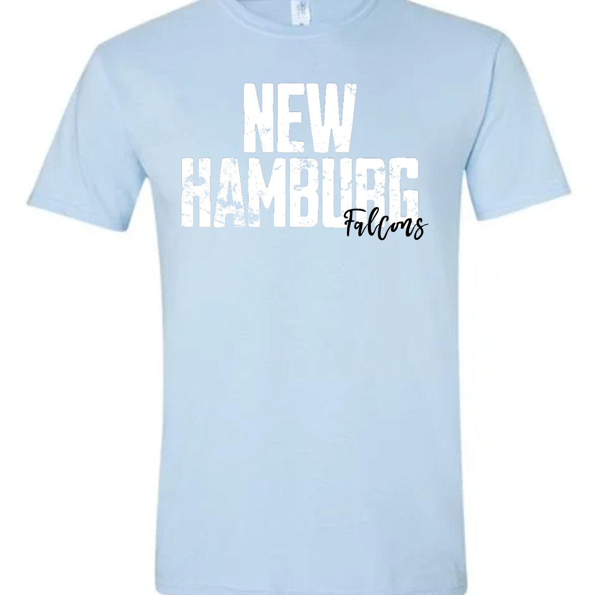 Unleash your school spirit with our grunge-style "New Hamburg" T-shirt! This design features bold, edgy "New Hamburg" text in a distressed, vintage font, paired with "Falcons" in a playful cursive script that adds a splash of color and fun. The vibrant array of hues brings a pop of energy to your wardrobe, making this tee perfect for showing off your school pride in style. Shop at Gorgeousware.com