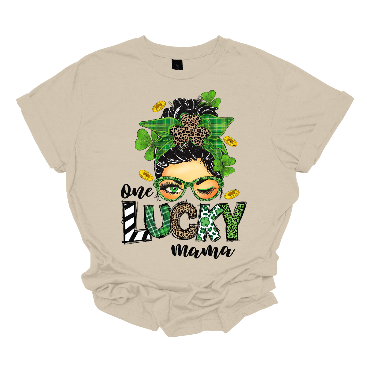 Embrace your mom pride with our charming "One Lucky Mama" T-shirt! This adorable design features a whimsical illustration of a mom sporting a messy updo and trendy green glasses, exuding a fun and carefree vibe. Celebrate the joy of motherhood in style with our "One Lucky Mama" T-shirt. It's a must-have addition to your wardrobe and also makes a thoughtful gift for any proud mama in your life. Wear it with pride and let the world know just how lucky you feel to be a mom! Shop at Gorgeousware.com