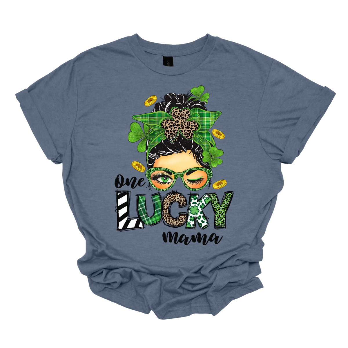 Embrace your mom pride with our charming "One Lucky Mama" T-shirt! This adorable design features a whimsical illustration of a mom sporting a messy updo and trendy green glasses, exuding a fun and carefree vibe. Celebrate the joy of motherhood in style with our "One Lucky Mama" T-shirt. It's a must-have addition to your wardrobe and also makes a thoughtful gift for any proud mama in your life. Wear it with pride and let the world know just how lucky you feel to be a mom! Shop at Gorgeousware.com