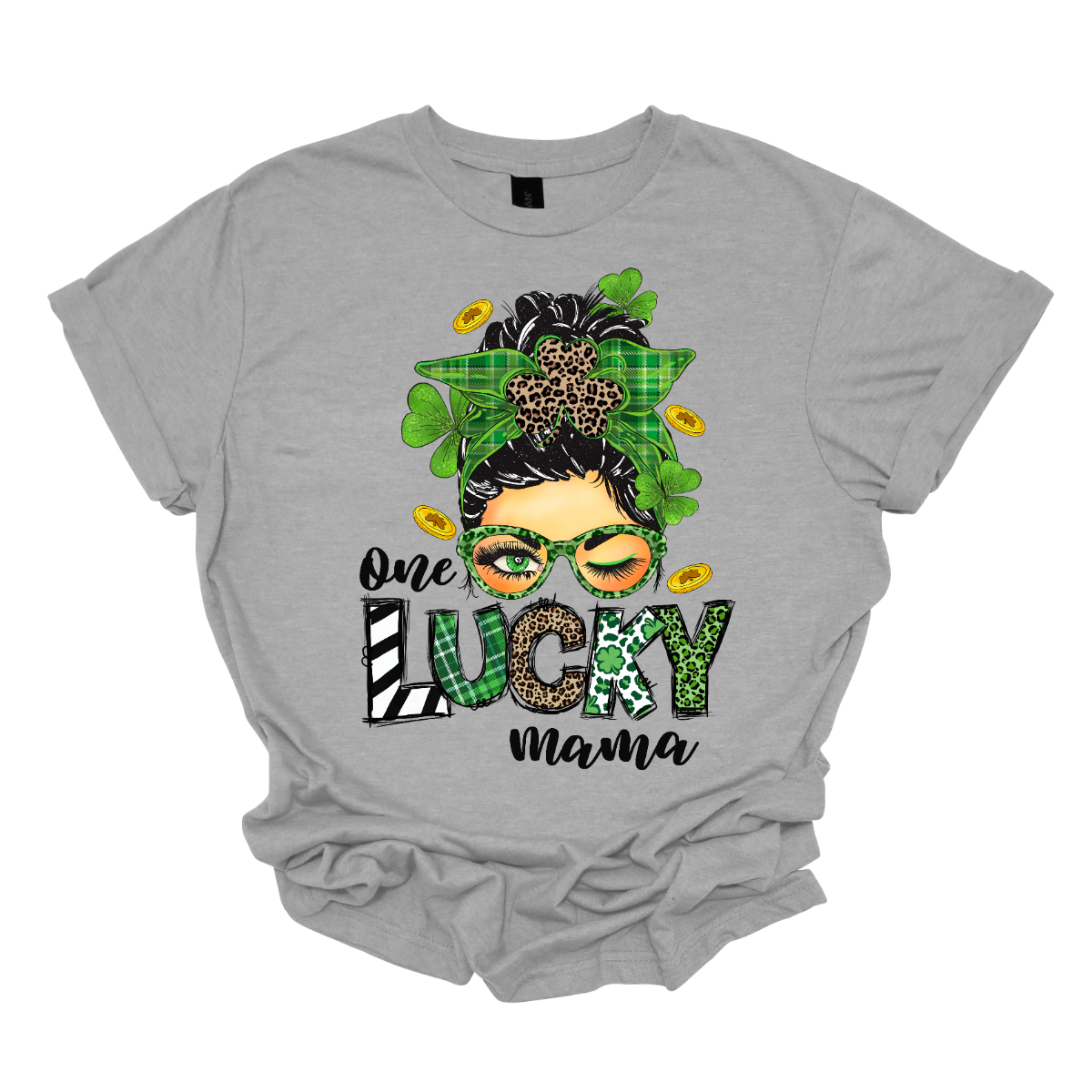 Embrace your mom pride with our charming "One Lucky Mama" T-shirt! This adorable design features a whimsical illustration of a mom sporting a messy updo and trendy green glasses, exuding a fun and carefree vibe. Celebrate the joy of motherhood in style with our "One Lucky Mama" T-shirt. It's a must-have addition to your wardrobe and also makes a thoughtful gift for any proud mama in your life. Wear it with pride and let the world know just how lucky you feel to be a mom! Shop at Gorgeousware.com