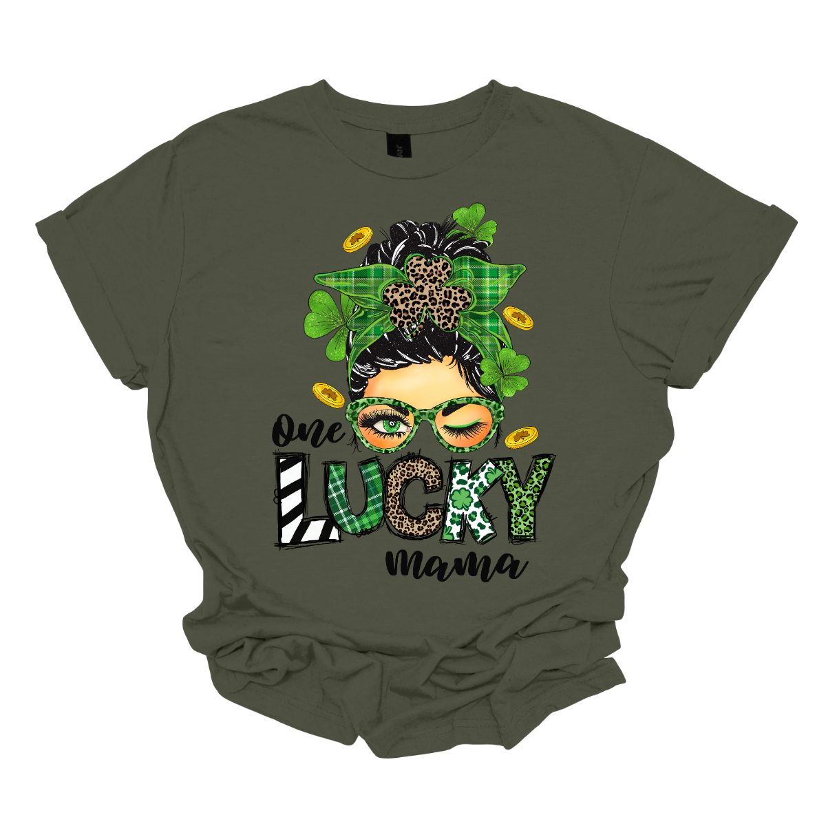 Embrace your mom pride with our charming "One Lucky Mama" T-shirt! This adorable design features a whimsical illustration of a mom sporting a messy updo and trendy green glasses, exuding a fun and carefree vibe. Celebrate the joy of motherhood in style with our "One Lucky Mama" T-shirt. It's a must-have addition to your wardrobe and also makes a thoughtful gift for any proud mama in your life. Wear it with pride and let the world know just how lucky you feel to be a mom! Shop at Gorgeousware.com