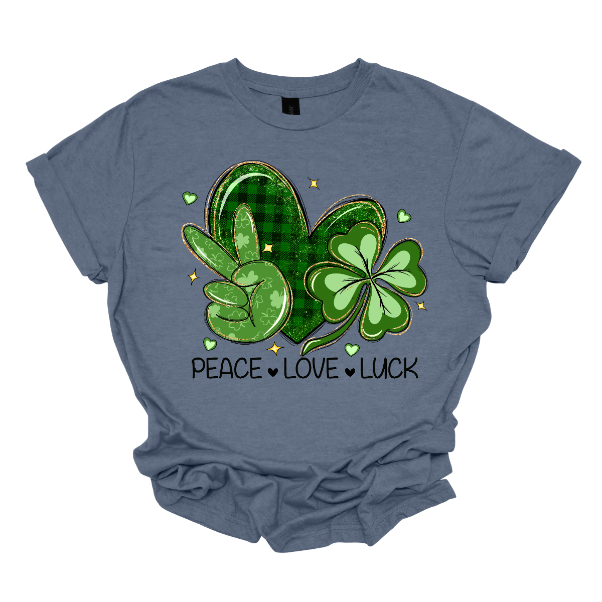 Get ready to spread the vibes of peace, love, and luck this St. Patrick's Day with our vibrant design! Featuring a hand adorned with the universal peace sign in lush green, a heart embellished with classic black and green plaid, and a two-toned green shamrock, this illustration embodies the essence of the holiday. Let's celebrate with joy and unity, embracing the spirit of St. Patrick's Day! Shop at Gorgeousware.com today!