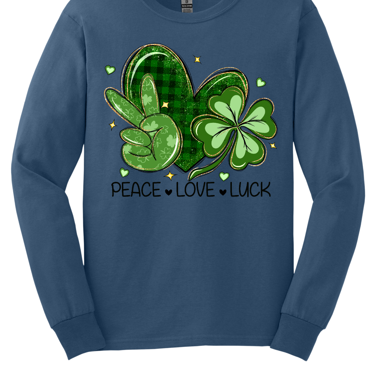 Get ready to spread the vibes of peace, love, and luck this St. Patrick's Day with our vibrant design! Featuring a hand adorned with the universal peace sign in lush green, a heart embellished with classic black and green plaid, and a two-toned green shamrock, this illustration embodies the essence of the holiday. Let's celebrate with joy and unity, embracing the spirit of St. Patrick's Day! Shop at Gorgeousware.com today!