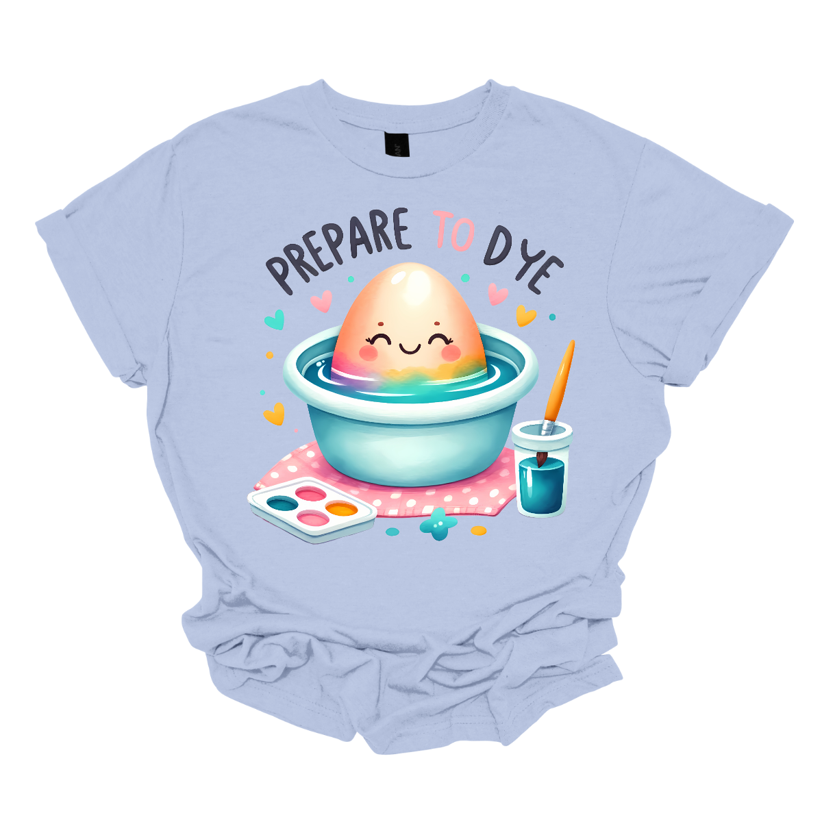 Get ready to add a splash of color to your Easter celebrations with our 'Prepare to Dye' T-shirt! This playful design features an Easter egg sitting in a bowl of dye alongside a paintbrush, capturing the excitement of decorating eggs for the holiday. Shop at Gorgeousware.com