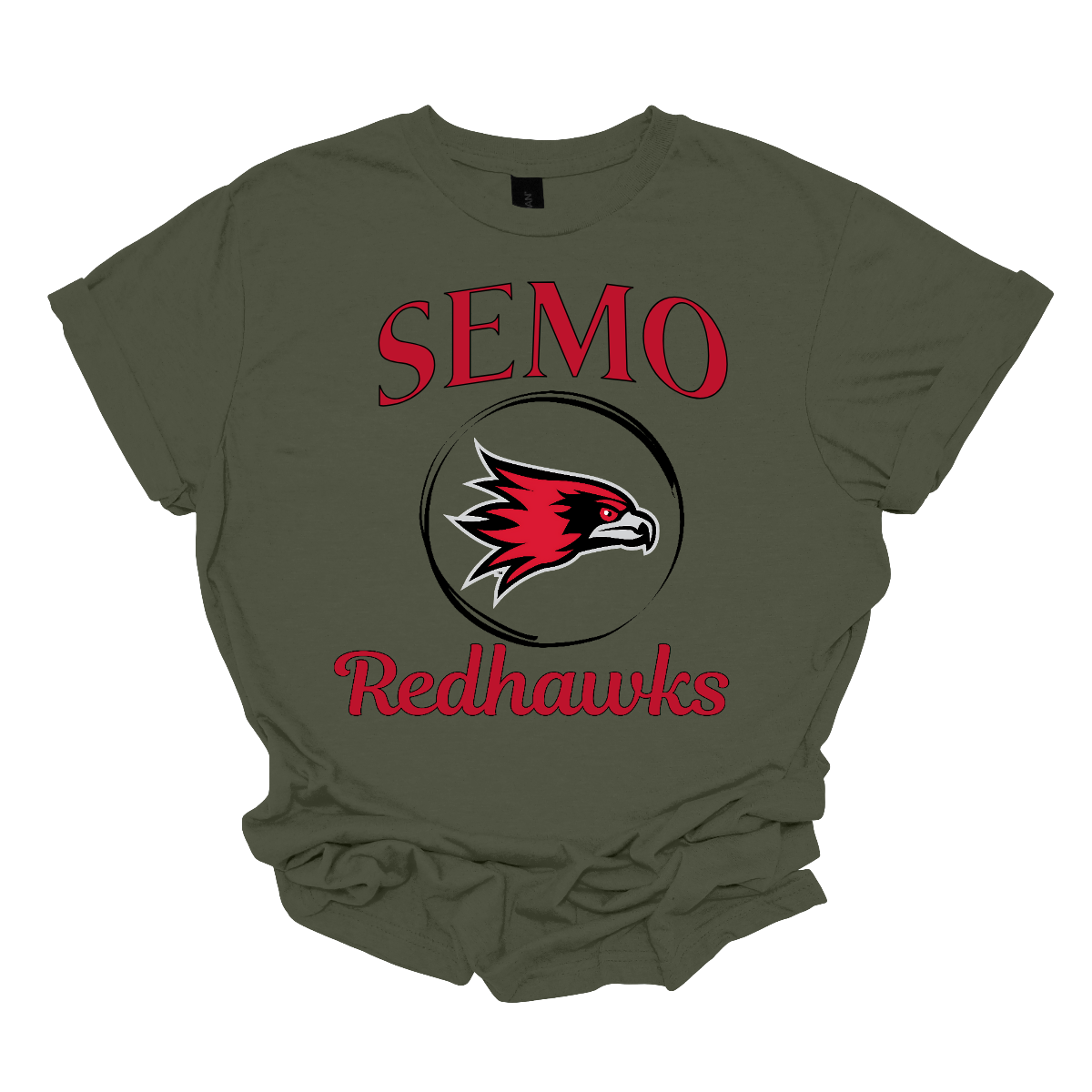 This sleek and spirited apparel is perfect for showing off school pride in a stylish way! The design starts with the bold word "Semo", representing your school or alma mater. In the center of the design, there's a circle that houses the iconic Redhawk logo, instantly recognizable and full of school spirit. At the bottom of the circle, the word "Redhawks" is elegantly scripted in a flowing cursive font, adding a touch of sophistication to the bold, athletic look. Shop at Gorgeousware.com