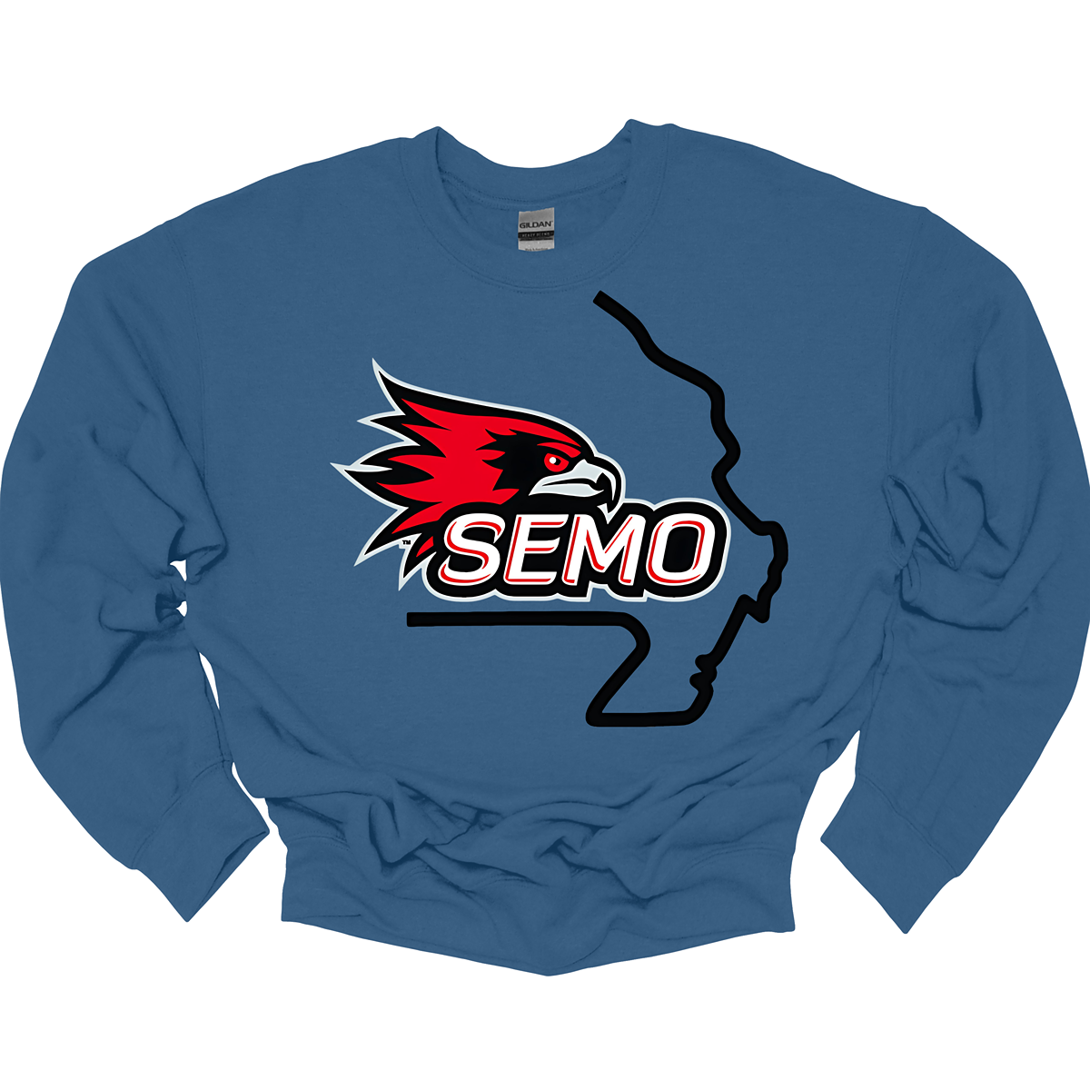 This striking t-shirt features a bold red hawk design at the center, capturing the spirit and fierceness of this majestic bird. The hawk is beautifully outlined in black and grey, seamlessly integrated within the silhouette of the state of Missouri, showcasing pride in both nature and locality. Below the hawk, the word "SEMO" pops in vibrant bubble letters, adding a playful touch that complements the overall design.  Shop at Gorgeousware.com