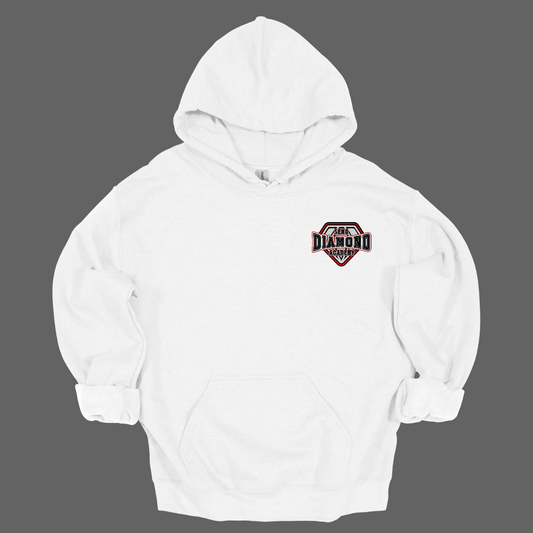 White hoodie with a "SEMO Diamond Academy" logo on the chest against a gray background