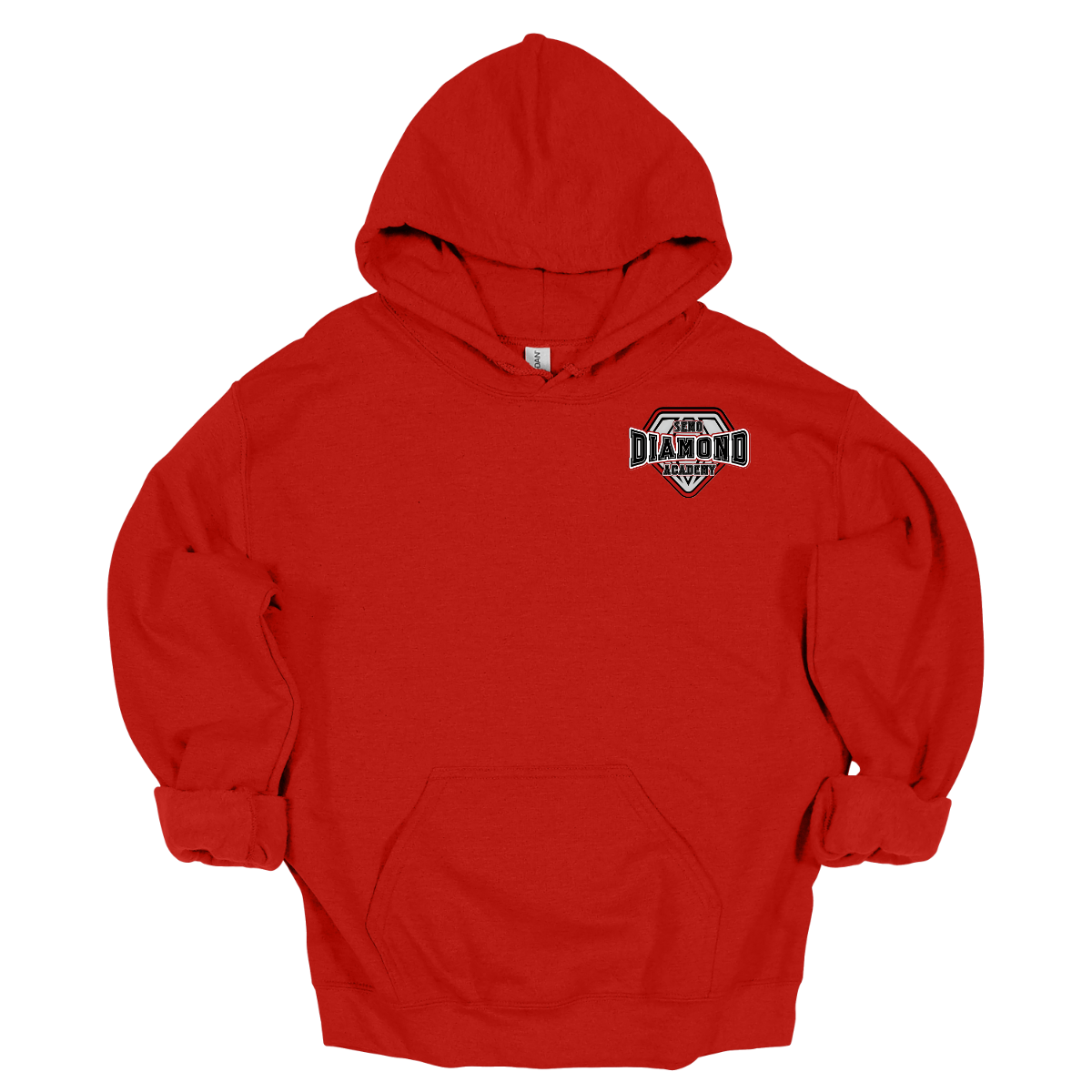 Red hoodie with a "SEMO Diamond Academy" logo on the chest against a white background