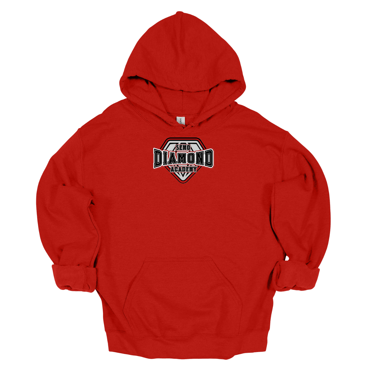 Red hoodie with a "SEMO Diamond Academy" logo on the chest against a white background