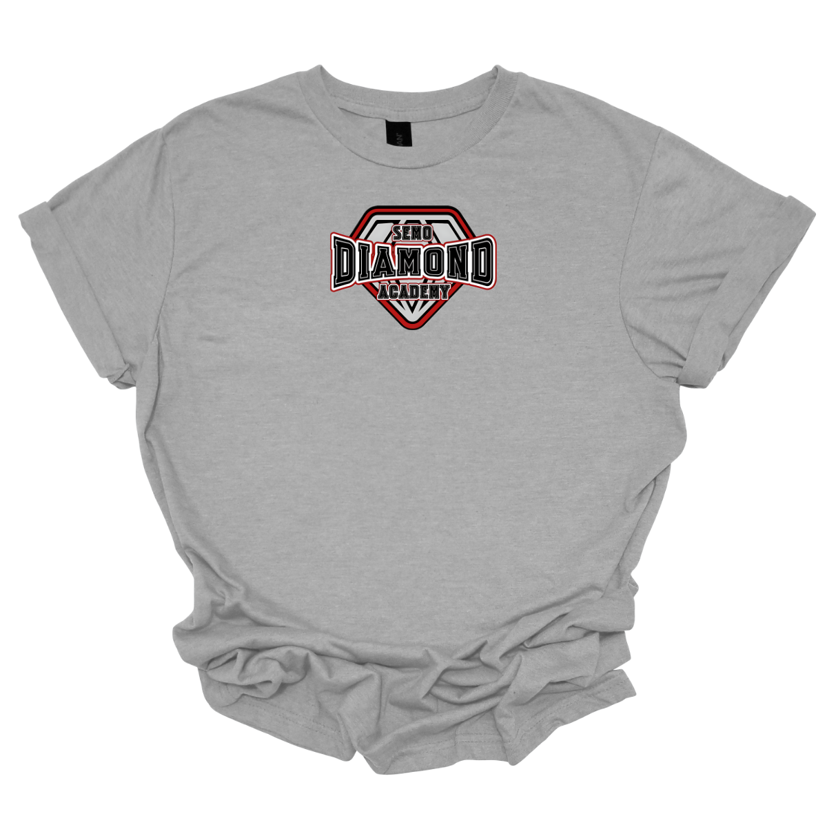 Gray t-shirt with a 'SEMO Diamond Academy' logo on a white background