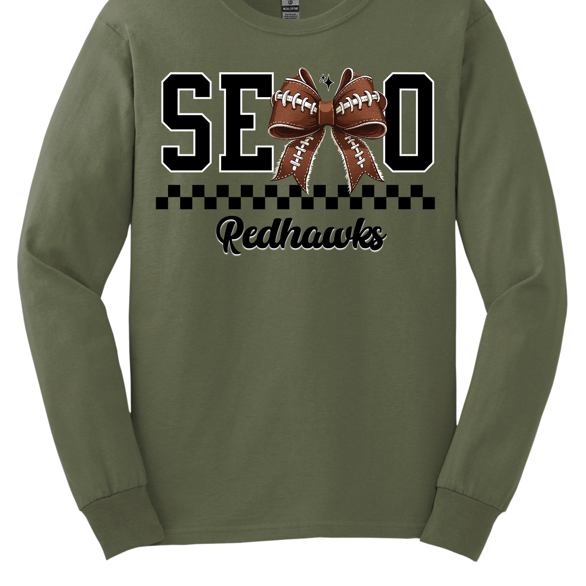 Bold black SEMO lettering with a football bow replacing the “M,” checkerboard underline, and “Redhawks” in sleek cursive. Available in short and long sleeves—perfect for game day or everyday wear! 
Shop at Gorgeousware.com today!
