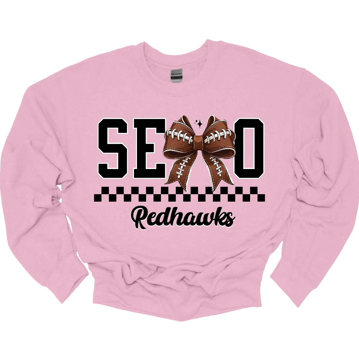 Bold black SEMO lettering with a football bow replacing the “M,” checkerboard underline, and “Redhawks” in sleek cursive. Available in crewneck and hoodie—perfect for game day or everyday wear! 
Shop at Gorgeousware.com today!
