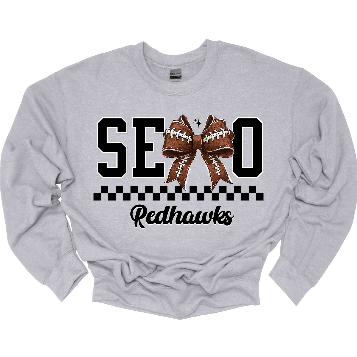 Gear up your Redhawk fan with our stylish youth SEMO apparel, available in short/ long sleeve, crewneck, and hoodie options! Featuring bold black SEMO lettering with a creative twist—the letter M is playfully replaced by a croquette football bow, adding a fun, sporty vibe. A sleek checkerboard underline ties the look together, while "Redhawks" is written in a stylish cursive script for the perfect finishing touch.
Shop at Gorgeousware.com today!

