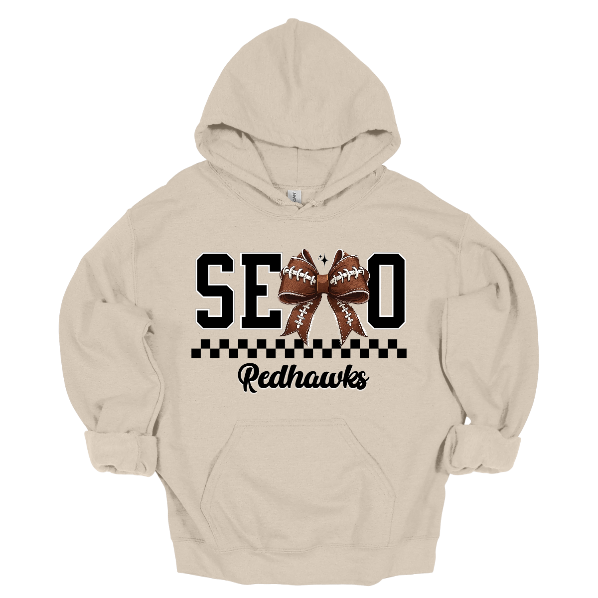 Bold black SEMO lettering with a football bow replacing the “M,” checkerboard underline, and “Redhawks” in sleek cursive. Available in crewneck and hoodie—perfect for game day or everyday wear! 
Shop at Gorgeousware.com today!
