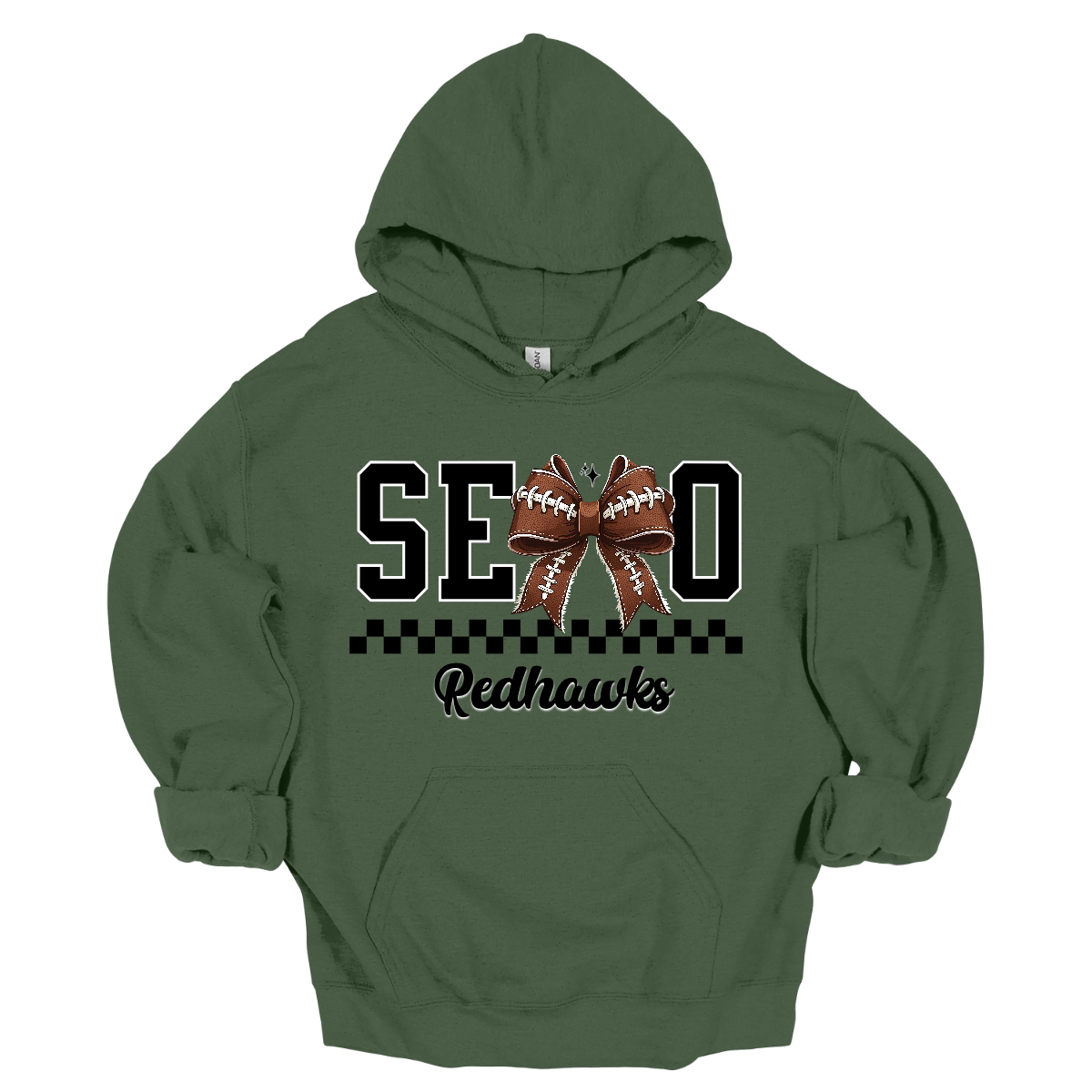 Bold black SEMO lettering with a football bow replacing the “M,” checkerboard underline, and “Redhawks” in sleek cursive. Available in crewneck and hoodie—perfect for game day or everyday wear! 
Shop at Gorgeousware.com today!
