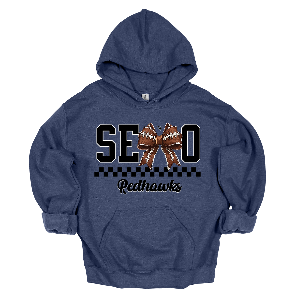 Bold black SEMO lettering with a football bow replacing the “M,” checkerboard underline, and “Redhawks” in sleek cursive. Available in crewneck and hoodie—perfect for game day or everyday wear! 
Shop at Gorgeousware.com today!
