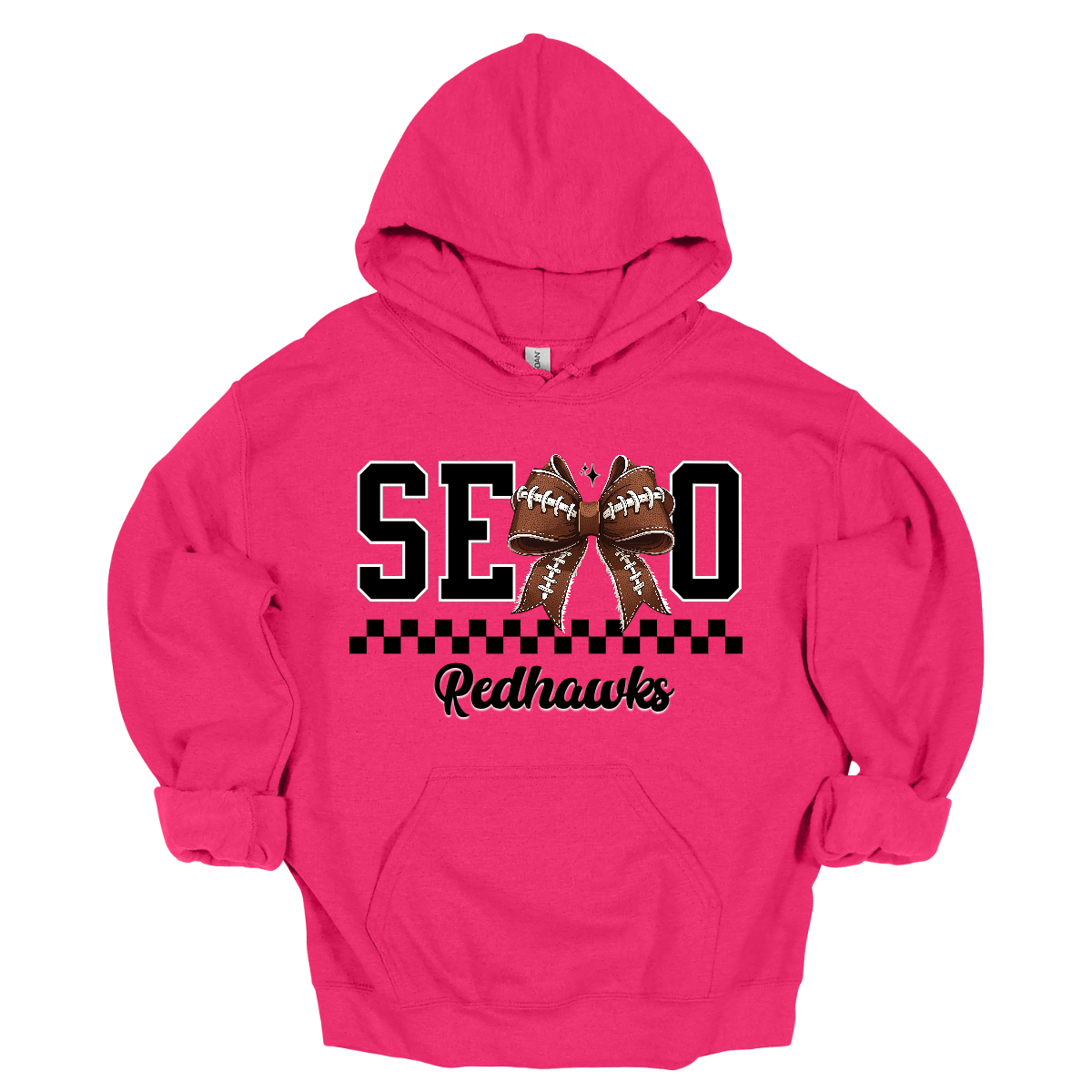 Gear up your Redhawk fan with our stylish youth SEMO apparel, available in short/ long sleeve, crewneck, and hoodie options! Featuring bold black SEMO lettering with a creative twist—the letter M is playfully replaced by a croquette football bow, adding a fun, sporty vibe. A sleek checkerboard underline ties the look together, while "Redhawks" is written in a stylish cursive script for the perfect finishing touch.
Shop at Gorgeousware.com today!
