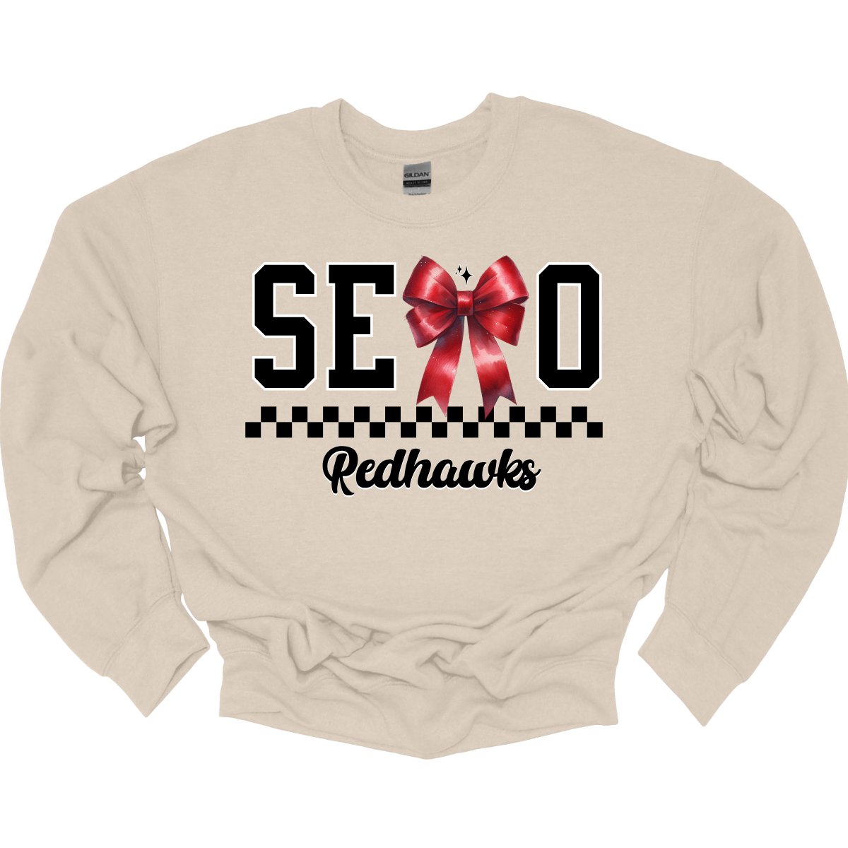 Show off your SEMO pride in style with this trendy short/long sleeve t-shirt! Featuring the bold letters "SEMO," where the "M" is cleverly replaced by a stylish red croquette bow, this shirt adds a unique twist to your wardrobe. Underneath, a playful checkerboard stripe adds a fun touch, while "Redhawks" is elegantly written in a cute cursive font, bringing a touch of flair. Get ready to turn heads and express your school spirit! Shop at Gorgeousware.com