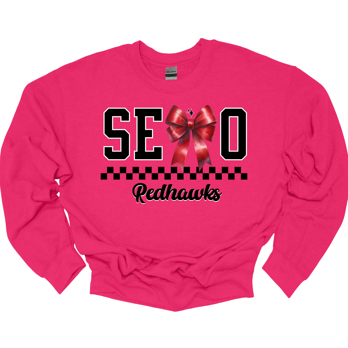 Show off your SEMO pride in style with this trendy short/long sleeve t-shirt! Featuring the bold letters "SEMO," where the "M" is cleverly replaced by a stylish red croquette bow, this shirt adds a unique twist to your wardrobe. Underneath, a playful checkerboard stripe adds a fun touch, while "Redhawks" is elegantly written in a cute cursive font, bringing a touch of flair. Get ready to turn heads and express your school spirit! Shop at Gorgeousware.com