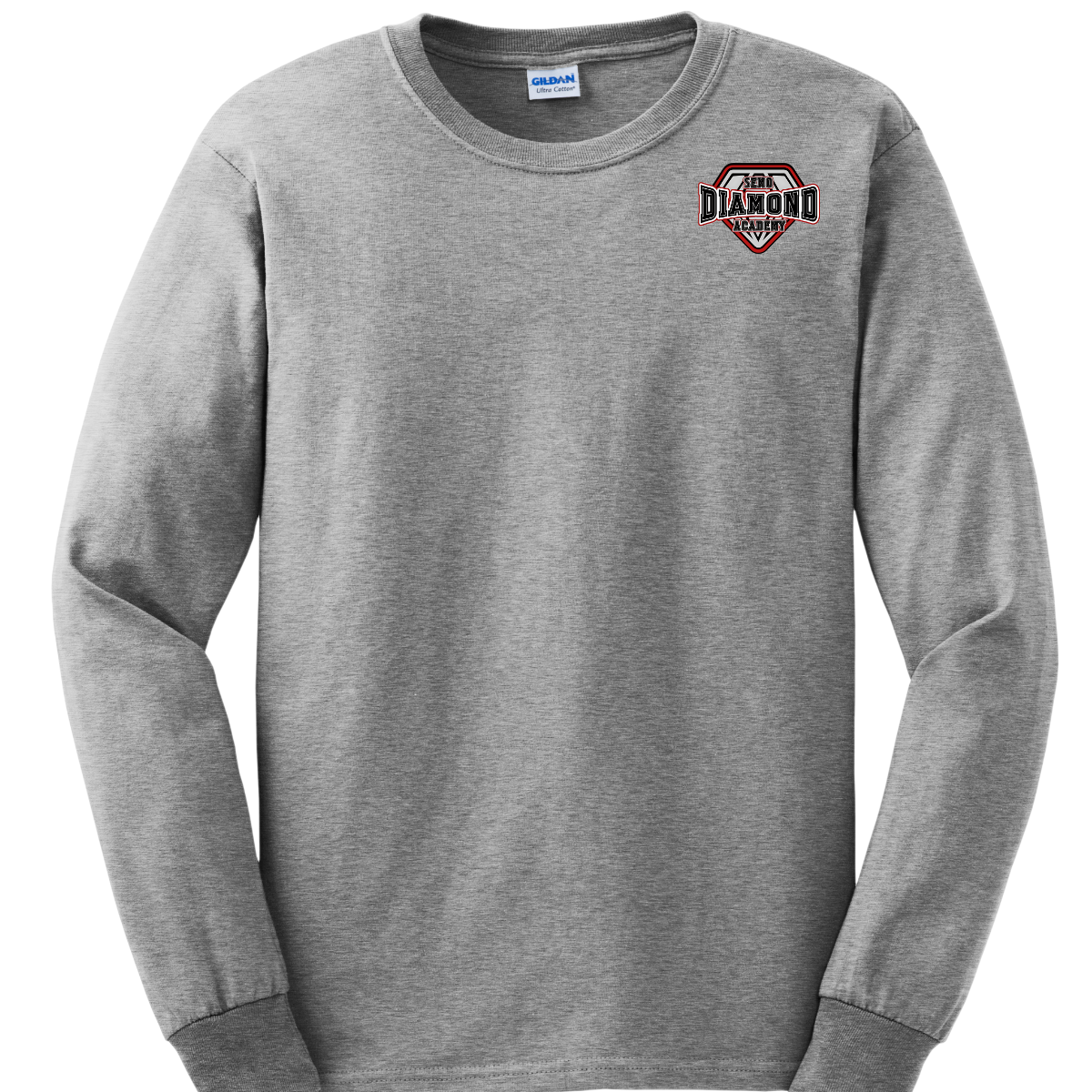 Gray long-sleeve shirt with a "SEMO Diamond Academy" logo on the chest against a white background