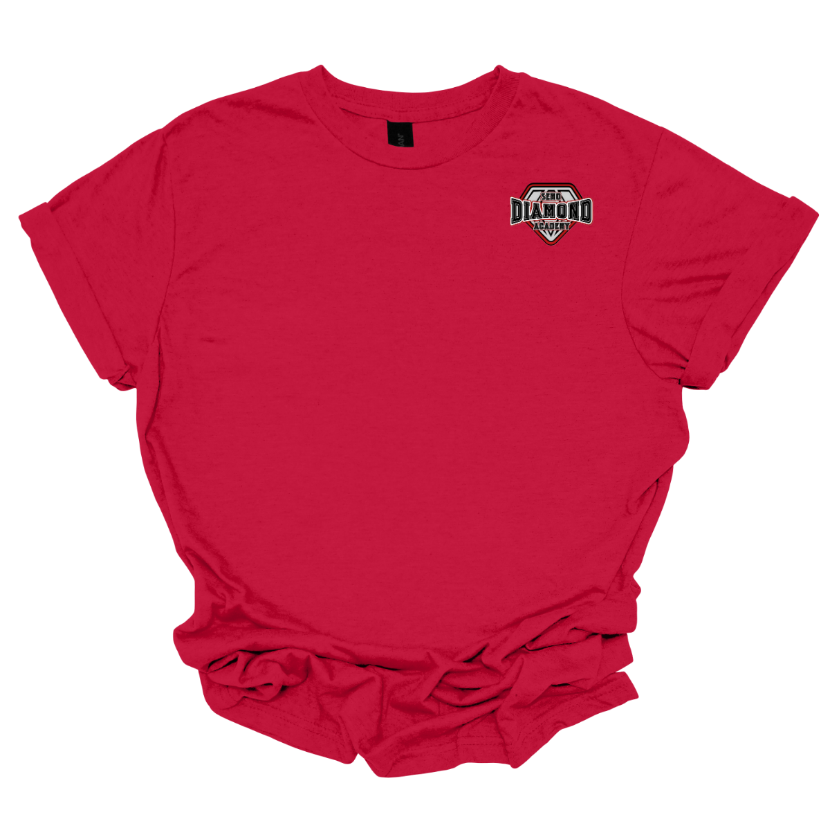 Red t-shirt with a 'SEMO Diamond Academy' logo on the chest against a white background