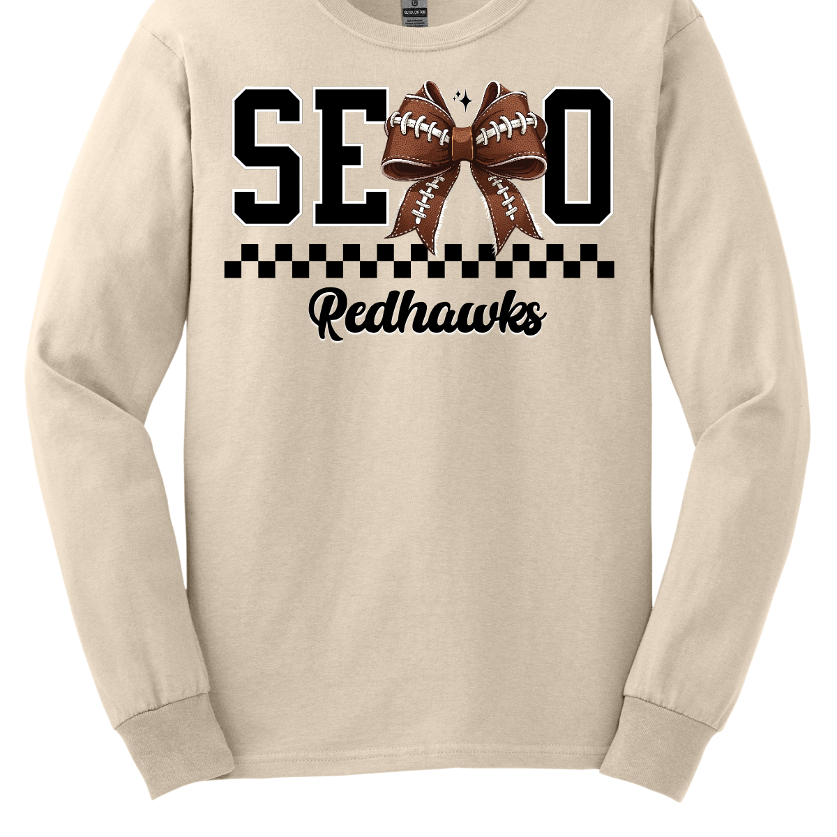 Bold black SEMO lettering with a football bow replacing the “M,” checkerboard underline, and “Redhawks” in sleek cursive. Available in short and long sleeves—perfect for game day or everyday wear! 
Shop at Gorgeousware.com today!
