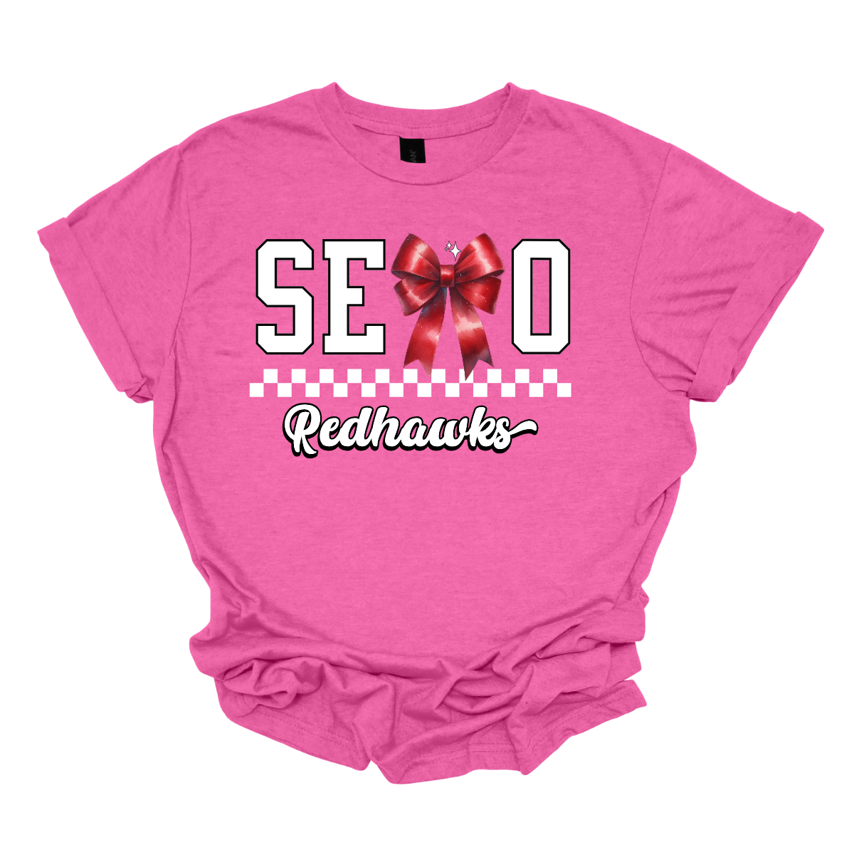 This SEMO short sleeve shirt features white lettering outlined in black with a creative twist - the letter "M" is a stylish red bow for a pop of color and school spirit. A classic checkerboard line runs through the center for a trendy, eye-catching look, while the design is completed with "Redhawks" in script underneath for the perfect final touch.
Shop at Gorgeousware.com today!

